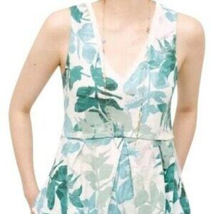 Deletta Anthrolopogie Amalia Peplum V-Neck Tank Top Leaf Print Women's MEDIUM